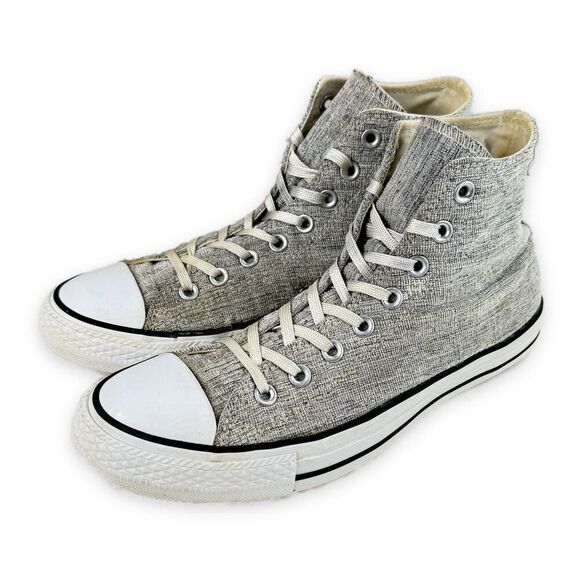 Converse All Stars Hi Top Sneakers Womens Sz 10 Gray Tweed Metallic Sparkle - Picture 3 of 13